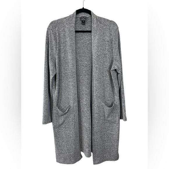 Clara SunWoo Gray Marbled Open Front Longline Cardigan Sweater Size XL - Picture 2 of 6